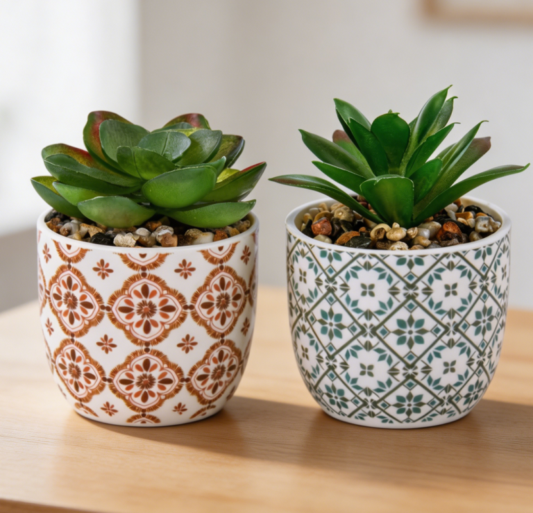 Ceramic Potted Artificial Eucalyptus Succulents, Farmhouse Table Decorations