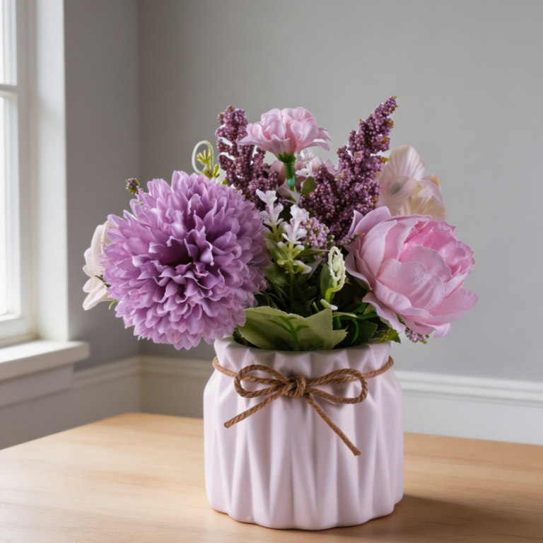 Purple Hydrangea Ceramic Vase, Artificial Desktop Ornament